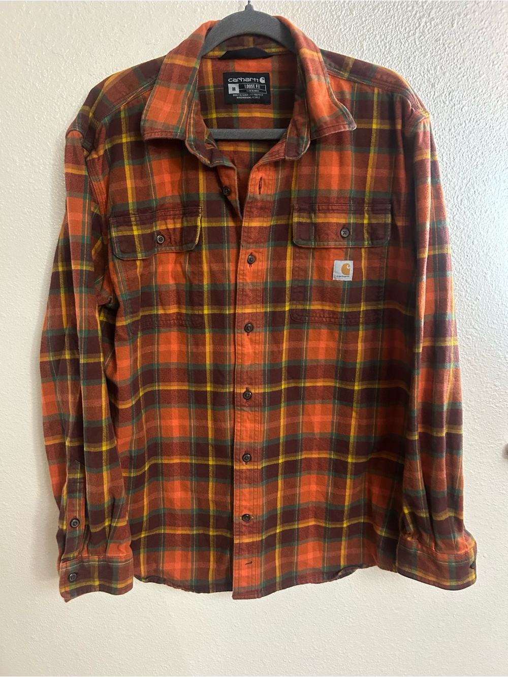 Carhartt Loose Fit Heavyweight Plaid Button Up Shirt Mens Size M